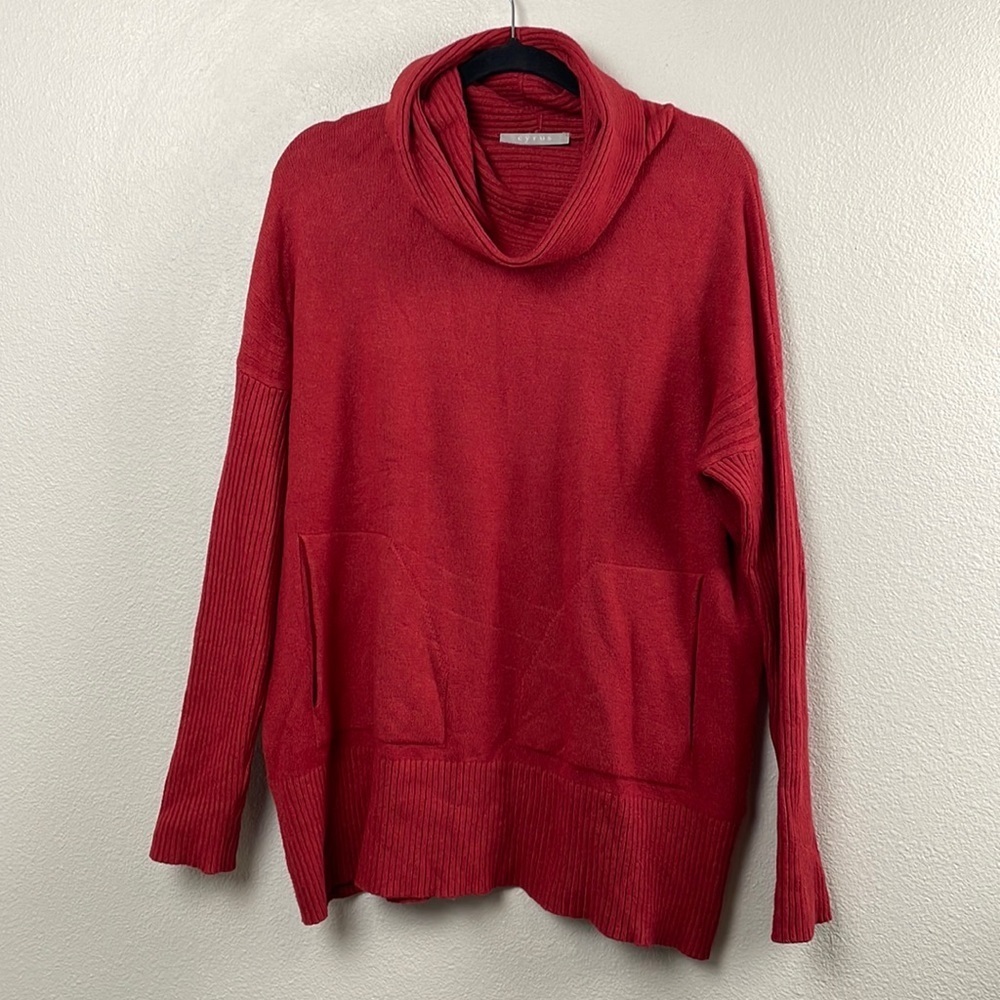 Cyrus red cowl neck, knit, pullover sweater with pockets size m oversized